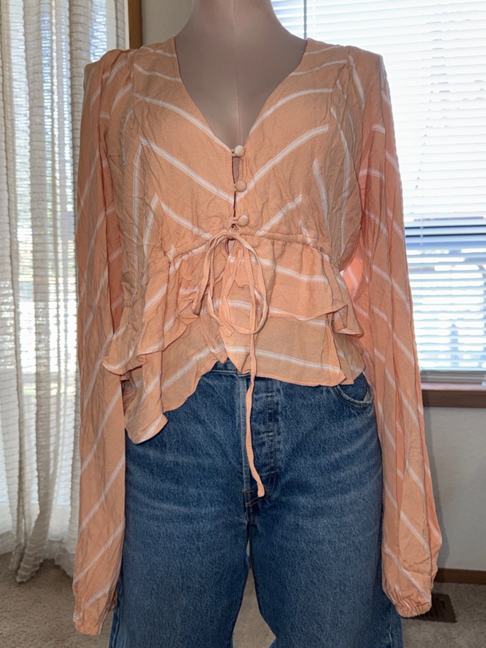 Free People Ruffle Striped   Tie-Front Top